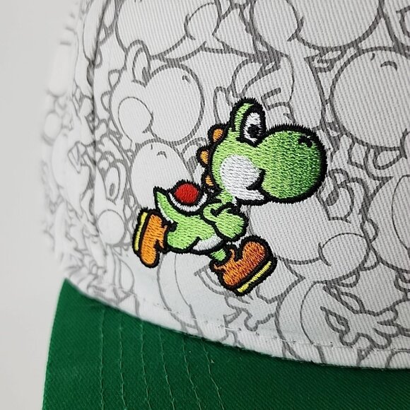 Nintendo Super Mario Yoshi Snapback Adjustable Hat Cap Green White OS Fits Most - Picture 3 of 16